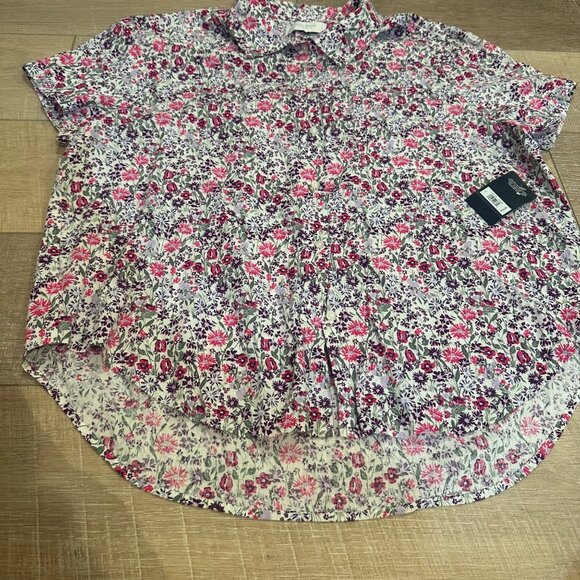 LUCKY BRAND Womens Floral Print Button-Down Shirt Short Sleeve Breathable LINEN - Picture 2 of 9